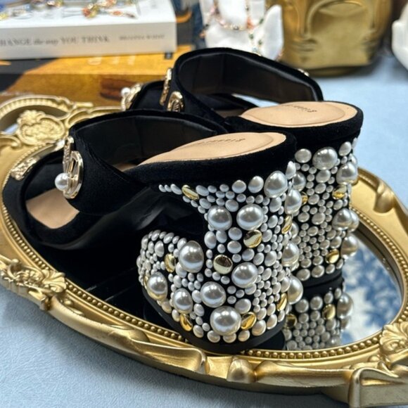 🆕 GIANNI BINI 🧿 NWOB Penei Velvet Pearl Surrealist Ornament Slide Sandal Sz 8 - Picture 7 of 9